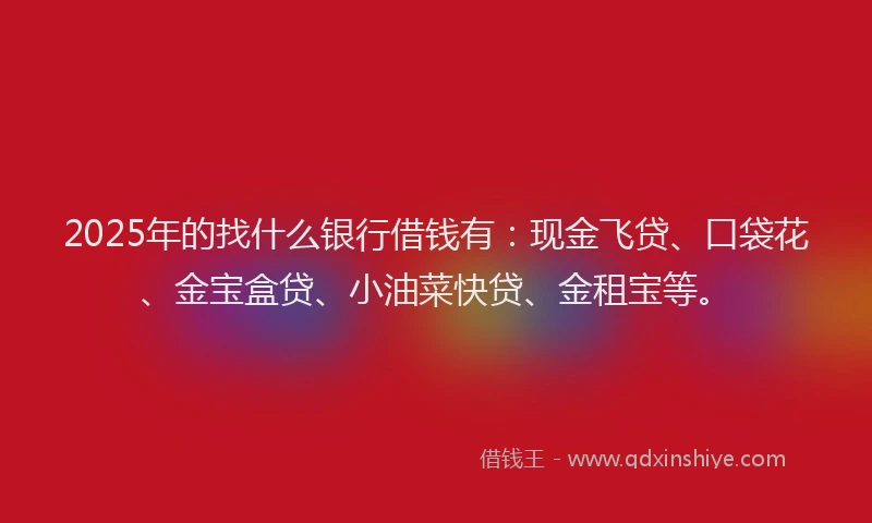 2025年的找什么银行借钱有：现金飞贷、口袋花、金宝盒贷、小油菜快贷、金租宝等。