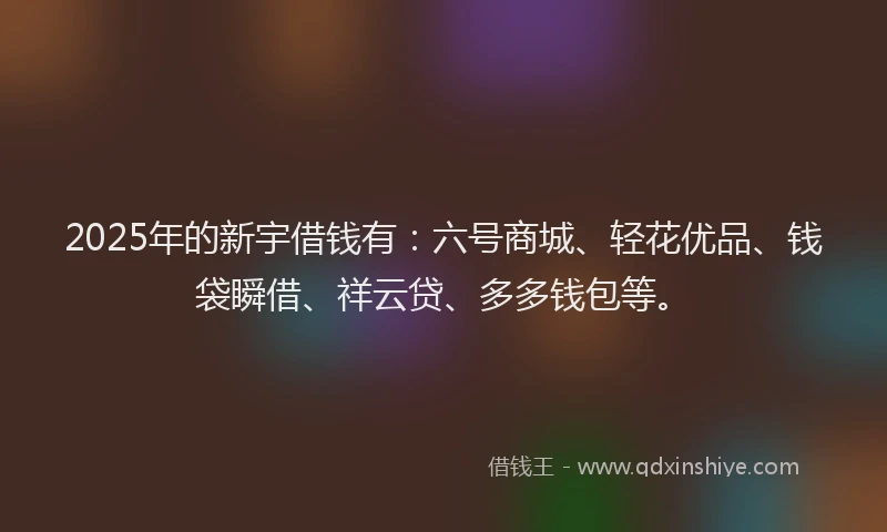2025年的新宇借钱有：六号商城、轻花优品、钱袋瞬借、祥云贷、多多钱包等。