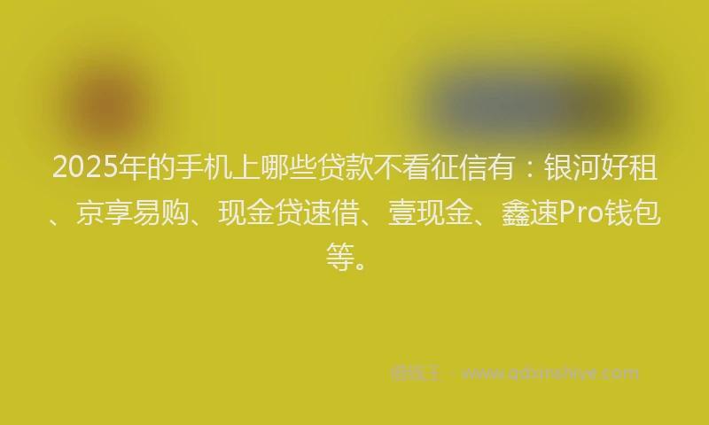 2025年的手机上哪些贷款不看征信有：银河好租、京享易购、现金贷速借、壹现金、鑫速Pro钱包等。