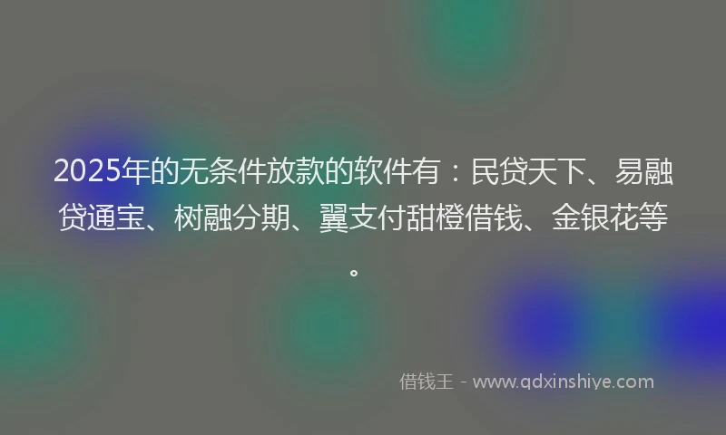 2025年的无条件放款的软件有：民贷天下、易融贷通宝、树融分期、翼支付甜橙借钱、金银花等。