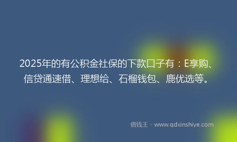 2025年的有公积金社保的下款口子有：E享购、信贷通速借、理想给、石榴钱包、鹿优选等。