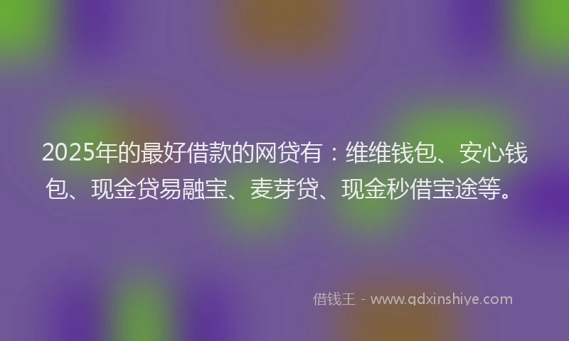 2025年的最好借款的网贷有：维维钱包、安心钱包、现金贷易融宝、麦芽贷、现金秒借宝途等。