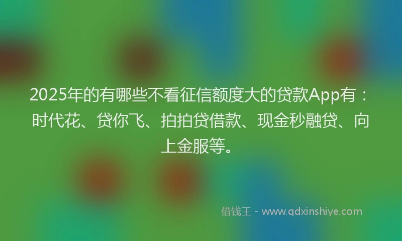 2025年的有哪些不看征信额度大的贷款App有：时代花、贷你飞、拍拍贷借款、现金秒融贷、向上金服等。