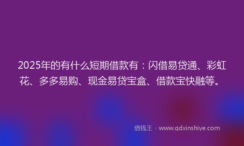 2025年的有什么短期借款有：闪借易贷通、彩虹花、多多易购、现金易贷宝盒、借款宝快融等。