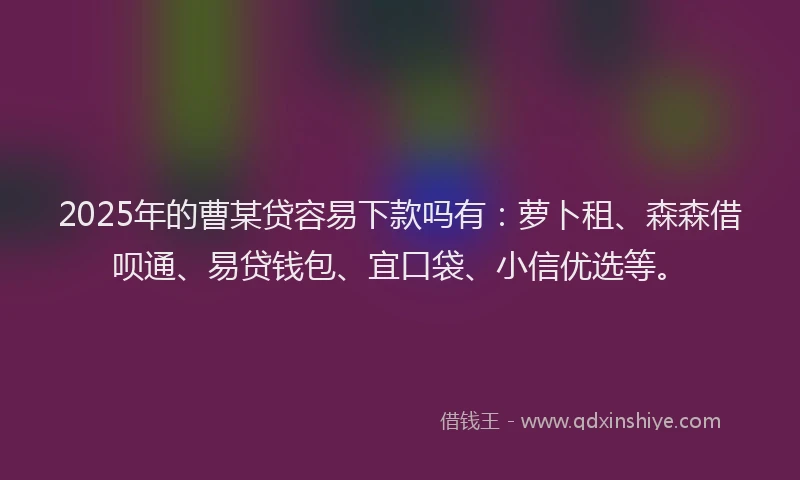 2025年的曹某贷容易下款吗有：萝卜租、森森借呗通、易贷钱包、宜口袋、小信优选等。