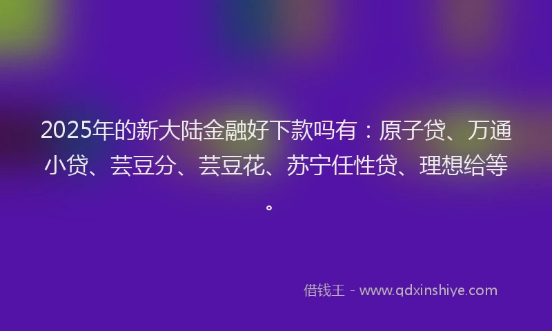 2025年的新大陆金融好下款吗有：原子贷、万通小贷、芸豆分、芸豆花、苏宁任性贷、理想给等。