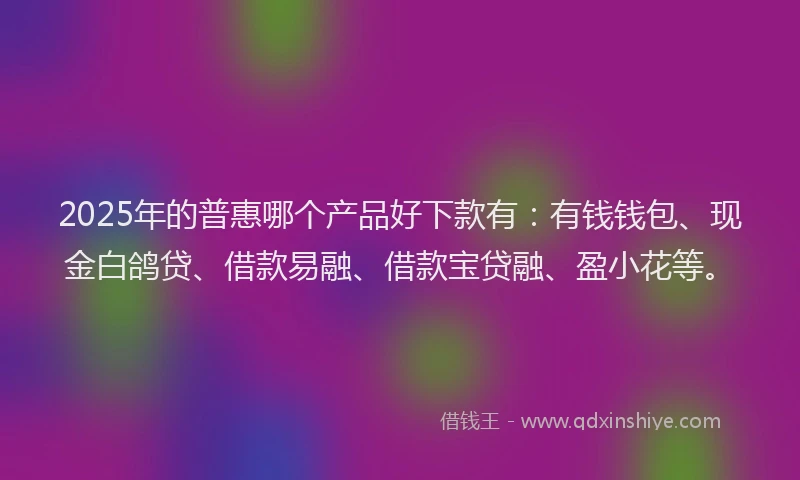 2025年的普惠哪个产品好下款有：有钱钱包、现金白鸽贷、借款易融、借款宝贷融、盈小花等。