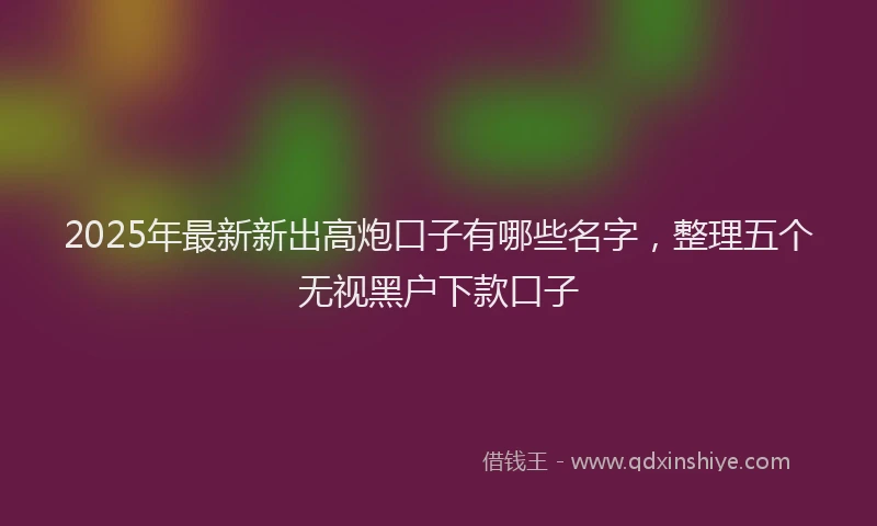 2025年最新新出高炮口子有哪些名字，整理五个无视黑户下款口子
