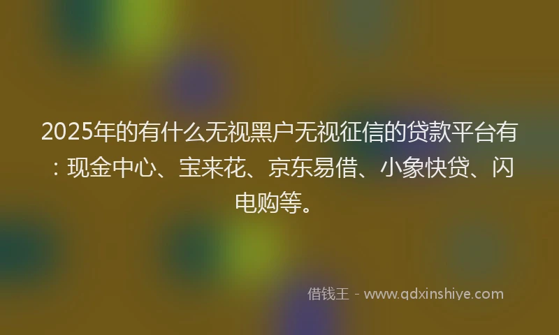 2025年的有什么无视黑户无视征信的贷款平台有：现金中心、宝来花、京东易借、小象快贷、闪电购等。