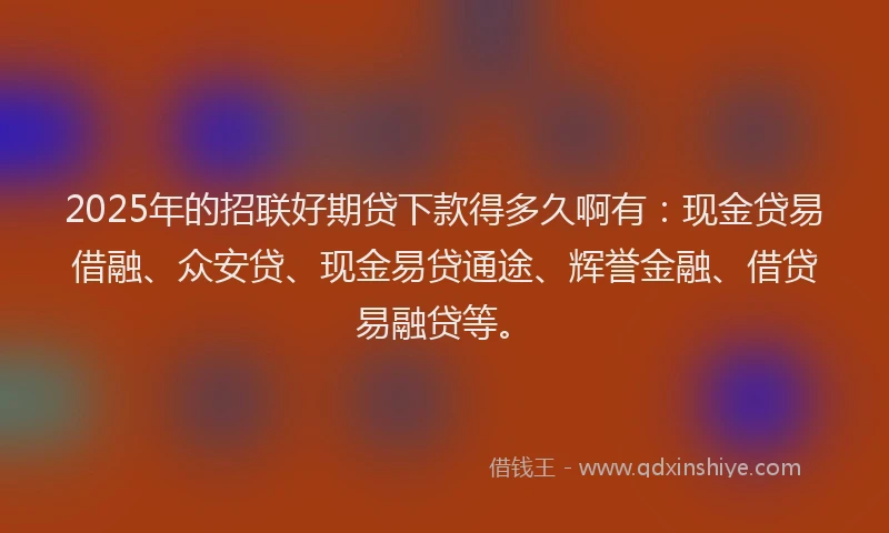 2025年的招联好期贷下款得多久啊有：现金贷易借融、众安贷、现金易贷通途、辉誉金融、借贷易融贷等。