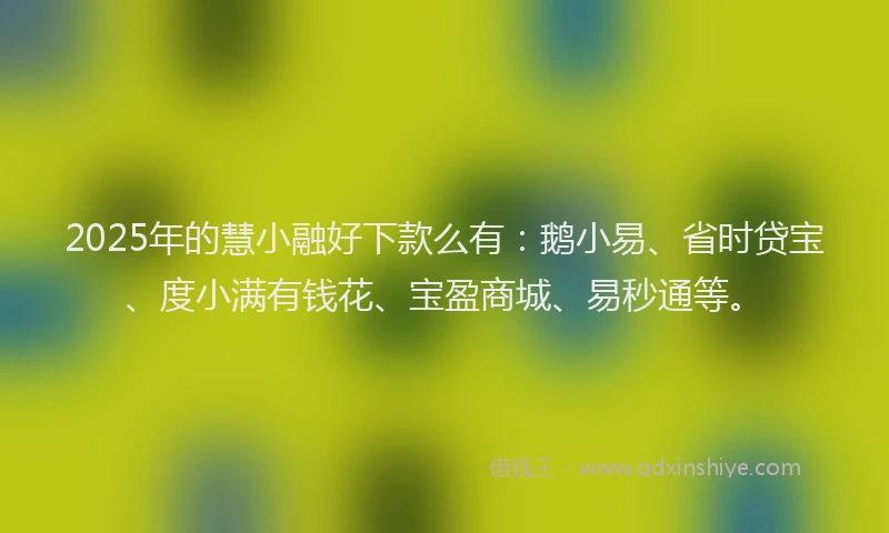 2025年的慧小融好下款么有：鹅小易、省时贷宝、度小满有钱花、宝盈商城、易秒通等。