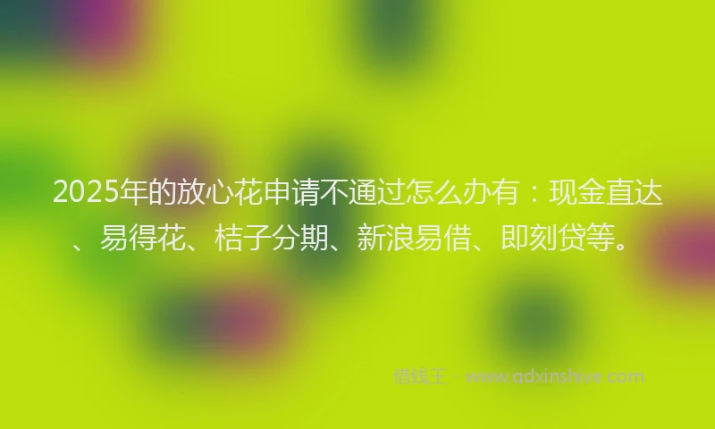 2025年的放心花申请不通过怎么办有：现金直达、易得花、桔子分期、新浪易借、即刻贷等。