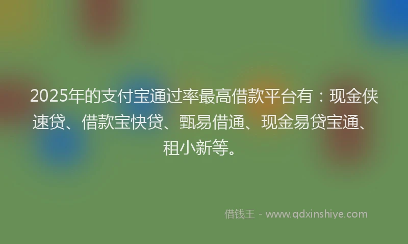 2025年的支付宝通过率最高借款平台有：现金侠速贷、借款宝快贷、甄易借通、现金易贷宝通、租小新等。
