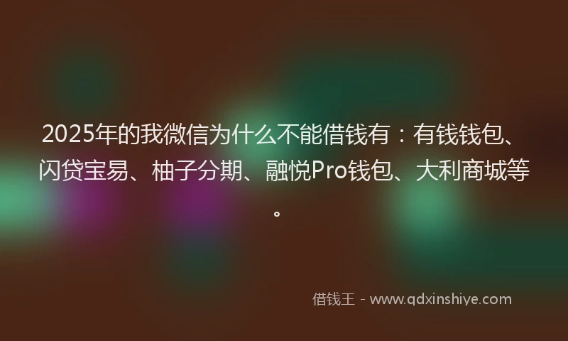 2025年的我微信为什么不能借钱有：有钱钱包、闪贷宝易、柚子分期、融悦Pro钱包、大利商城等。