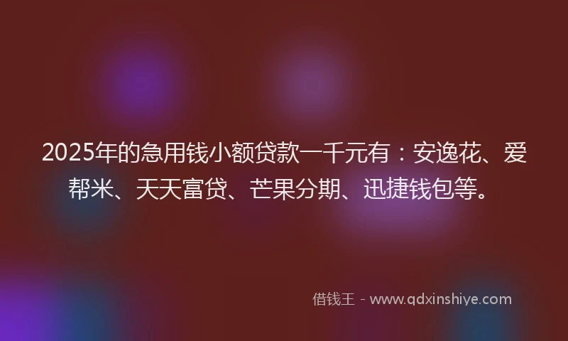 2025年的急用钱小额贷款一千元有：安逸花、爱帮米、天天富贷、芒果分期、迅捷钱包等。