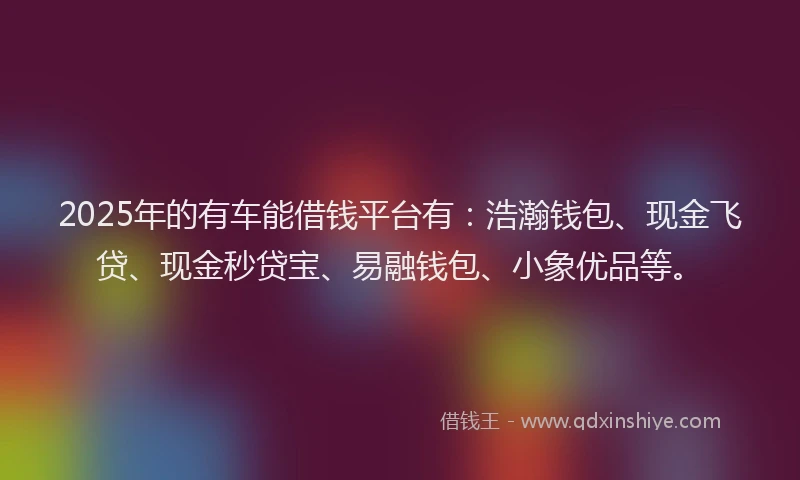 2025年的有车能借钱平台有：浩瀚钱包、现金飞贷、现金秒贷宝、易融钱包、小象优品等。