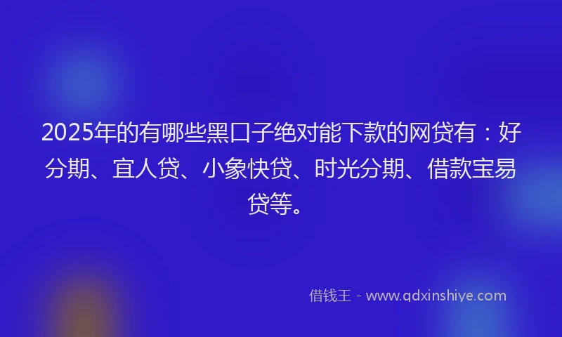 2025年的有哪些黑口子绝对能下款的网贷有：好分期、宜人贷、小象快贷、时光分期、借款宝易贷等。