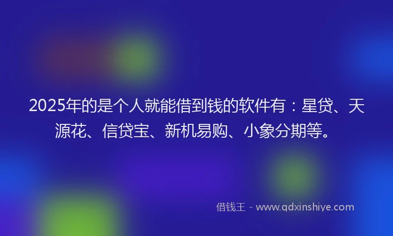 2025年的是个人就能借到钱的软件有：星贷、天源花、信贷宝、新机易购、小象分期等。