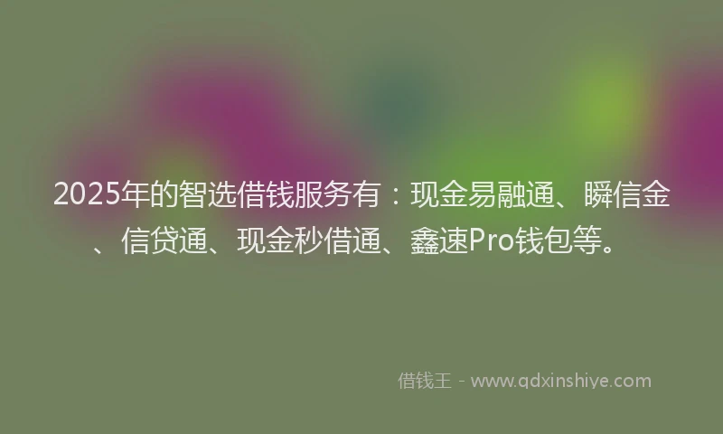 2025年的智选借钱服务有：现金易融通、瞬信金、信贷通、现金秒借通、鑫速Pro钱包等。