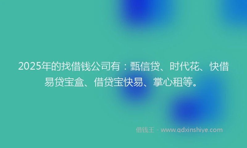 2025年的找借钱公司有：甄信贷、时代花、快借易贷宝盒、借贷宝快易、掌心租等。