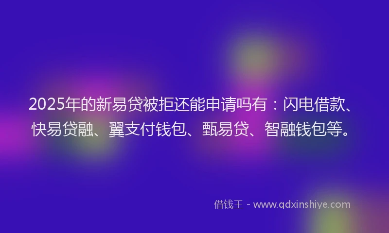 2025年的新易贷被拒还能申请吗有:闪电借款、快易贷融、翼支付钱包、甄易贷、智融钱包等。