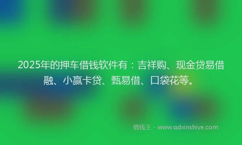 2025年的押车借钱软件有：吉祥购、现金贷易借融、小赢卡贷、甄易借、口袋花等。