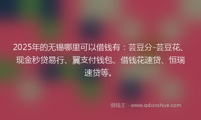 2025年的无锡哪里可以借钱有：芸豆分-芸豆花、现金秒贷易行、翼支付钱包、借钱花速贷、恒瑞速贷等。