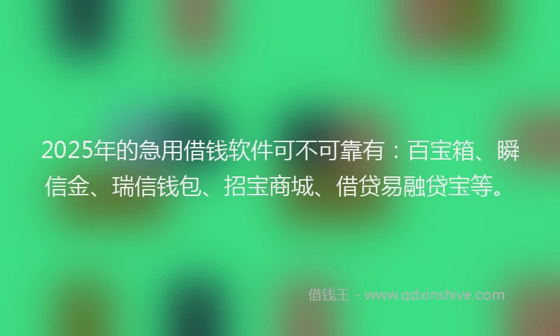 2025年的急用借钱软件可不可靠有：百宝箱、瞬信金、瑞信钱包、招宝商城、借贷易融贷宝等。