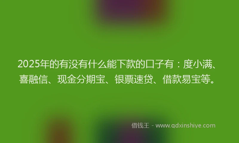 2025年的有没有什么能下款的口子有：度小满、喜融信、现金分期宝、银票速贷、借款易宝等。