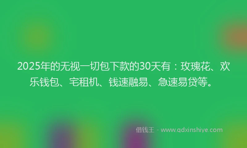 2025年的无视一切包下款的30天有：玫瑰花、欢乐钱包、宅租机、钱速融易、急速易贷等。