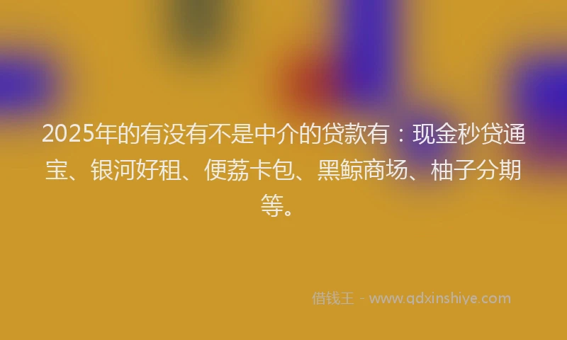 2025年的有没有不是中介的贷款有：现金秒贷通宝、银河好租、便荔卡包、黑鲸商场、柚子分期等。