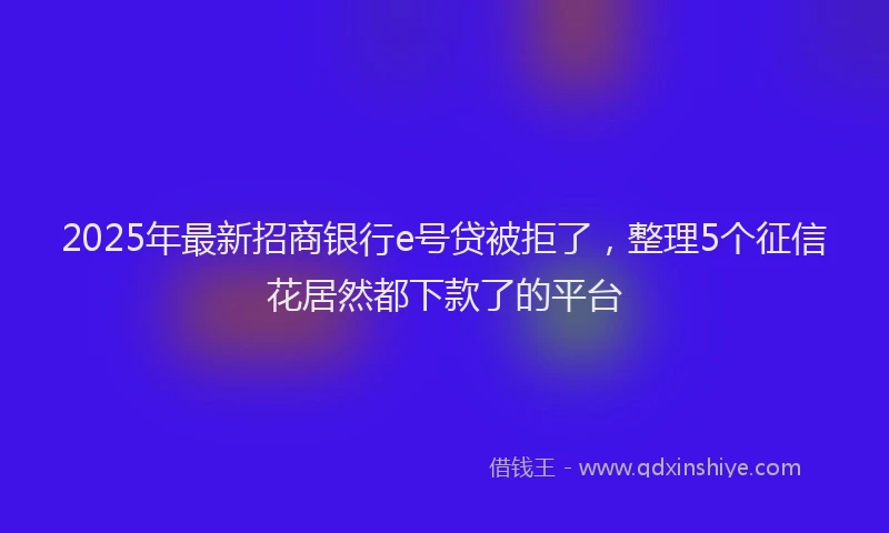 2025年最新招商银行e号贷被拒了，整理5个征信花居然都下款了的平台