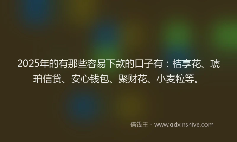 2025年的有那些容易下款的口子有：桔享花、琥珀信贷、安心钱包、聚财花、小麦粒等。