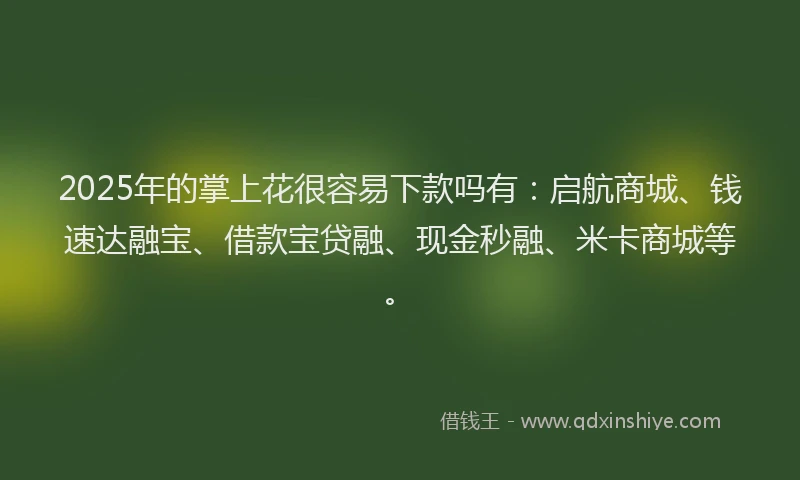 2025年的掌上花很容易下款吗有：启航商城、钱速达融宝、借款宝贷融、现金秒融、米卡商城等。
