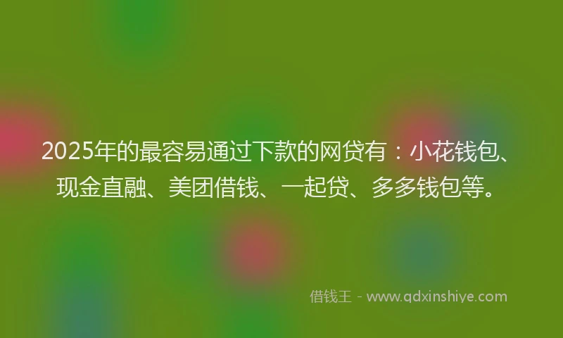 2025年的最容易通过下款的网贷有：小花钱包、现金直融、美团借钱、一起贷、多多钱包等。