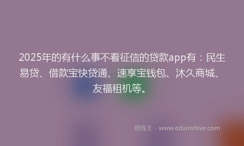2025年的有什么事不看征信的贷款app有：民生易贷、借款宝快贷通、速享宝钱包、沐久商城、友福租机等。