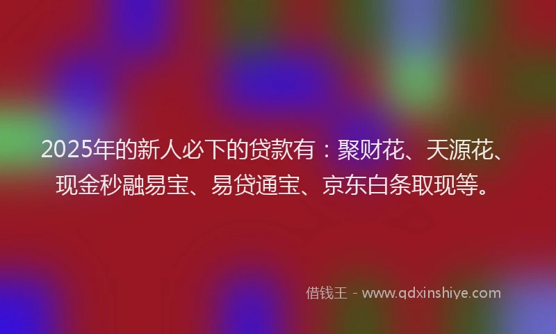 2025年的新人必下的贷款有：聚财花、天源花、现金秒融易宝、易贷通宝、京东白条取现等。