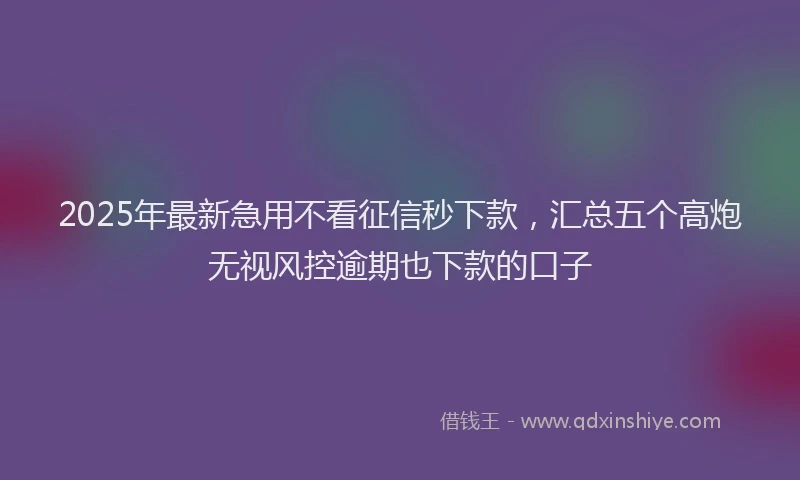 2025年最新急用不看征信秒下款，汇总五个高炮无视风控逾期也下款的口子