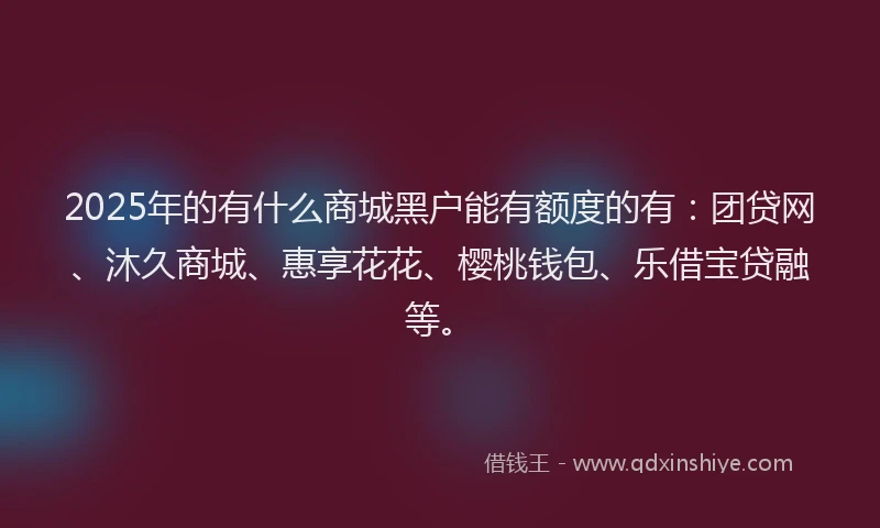 2025年的有什么商城黑户能有额度的有：团贷网、沐久商城、惠享花花、樱桃钱包、乐借宝贷融等。
