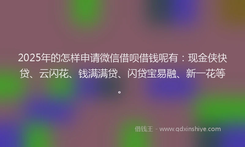 2025年的怎样申请微信借呗借钱呢有：现金侠快贷、云闪花、钱满满贷、闪贷宝易融、新一花等。