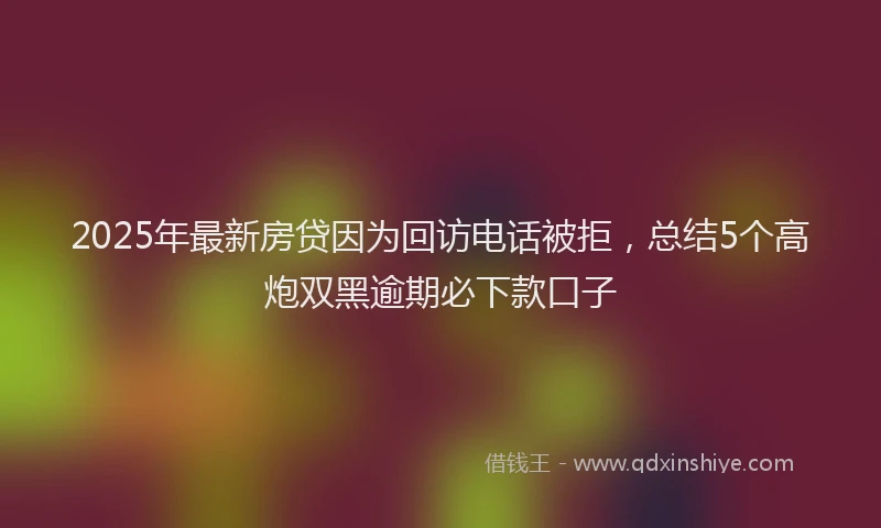 2025年最新房贷因为回访电话被拒，总结5个高炮双黑逾期必下款口子