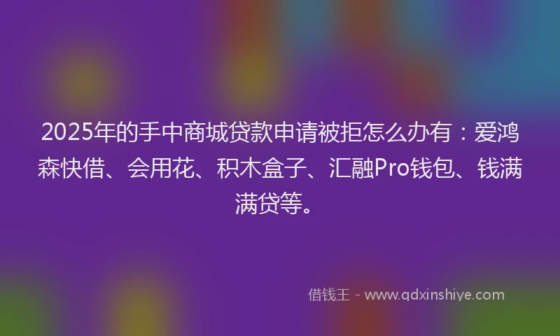 2025年的手中商城贷款申请被拒怎么办有：爱鸿森快借、会用花、积木盒子、汇融Pro钱包、钱满满贷等。