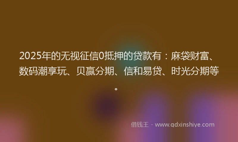 2025年的无视征信0抵押的贷款有：麻袋财富、数码潮享玩、贝赢分期、信和易贷、时光分期等。