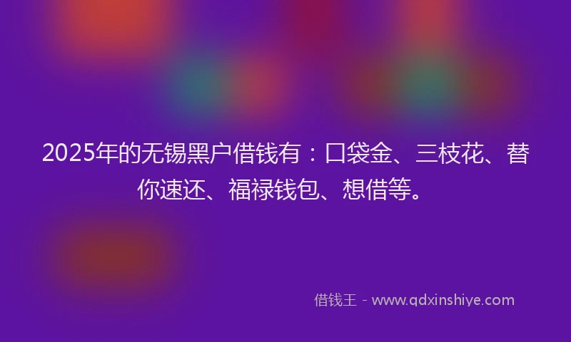 2025年的无锡黑户借钱有：口袋金、三枝花、替你速还、福禄钱包、想借等。