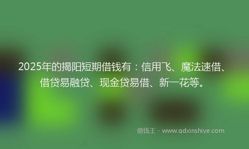 2025年的揭阳短期借钱有：信用飞、魔法速借、借贷易融贷、现金贷易借、新一花等。