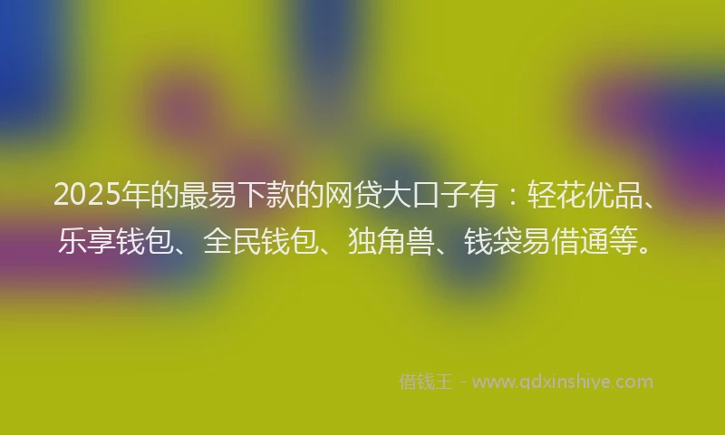 2025年的最易下款的网贷大口子有：轻花优品、乐享钱包、全民钱包、独角兽、钱袋易借通等。