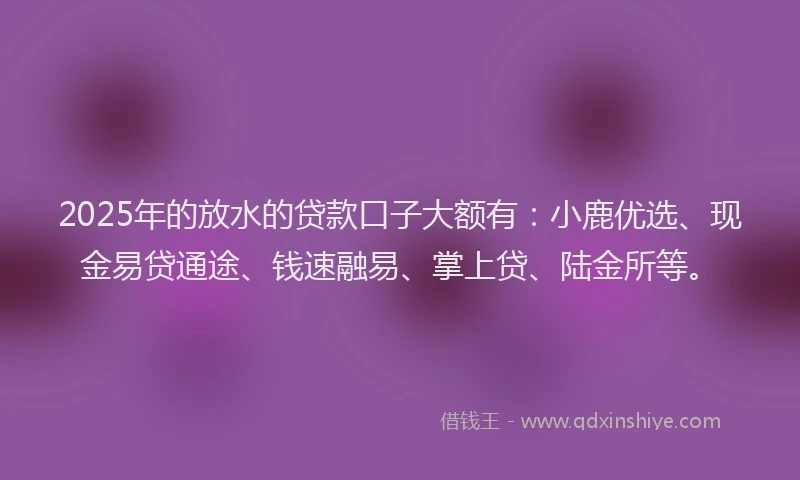 2025年的放水的贷款口子大额有：小鹿优选、现金易贷通途、钱速融易、掌上贷、陆金所等。
