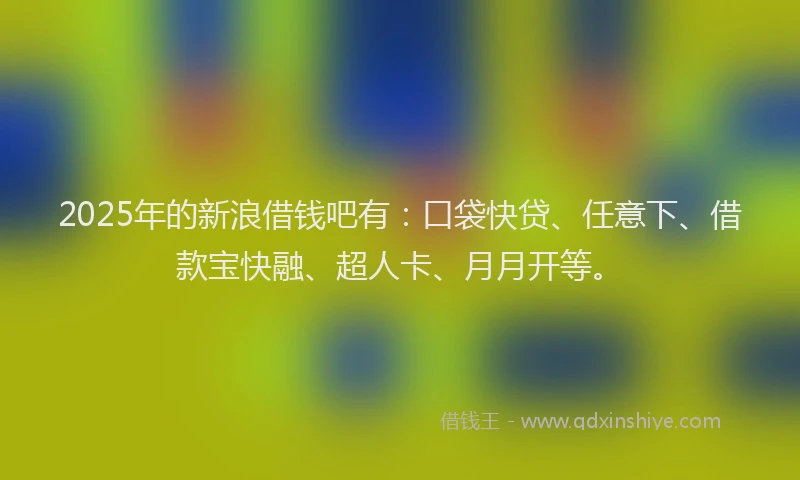 2025年的新浪借钱吧有：口袋快贷、任意下、借款宝快融、超人卡、月月开等。