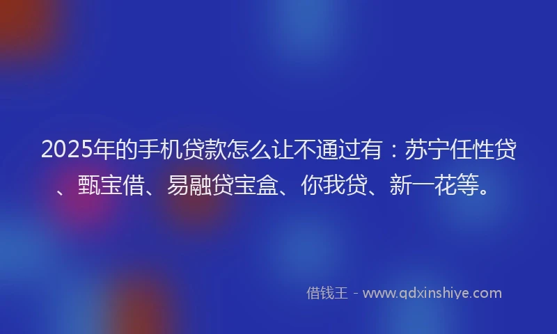 2025年的手机贷款怎么让不通过有：苏宁任性贷、甄宝借、易融贷宝盒、你我贷、新一花等。