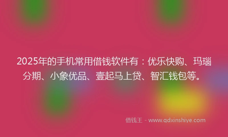2025年的手机常用借钱软件有：优乐快购、玛瑙分期、小象优品、壹起马上贷、智汇钱包等。